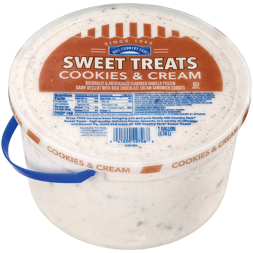 Calories in Hill Country Fare Sweet Treats Cookies & Cream Ice Cream, 1 gal
