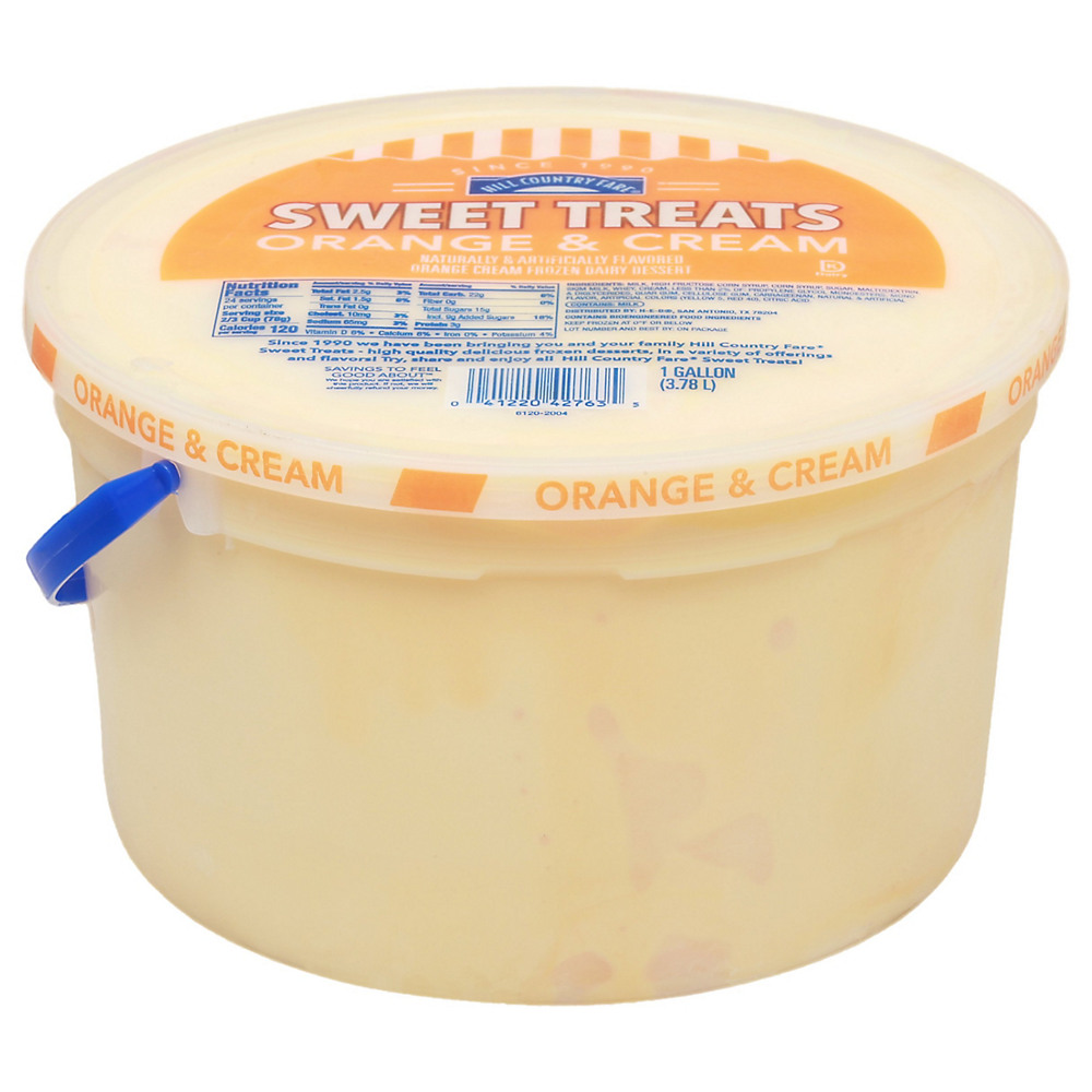Calories in Hill Country Fare Sweet Treats Orange & Cream Ice Cream, 1 gal