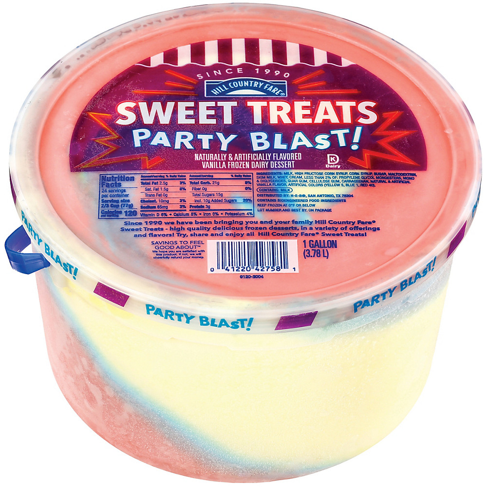 Calories in Hill Country Fare Sweet Treats Party Blast Ice Cream, 1 gal