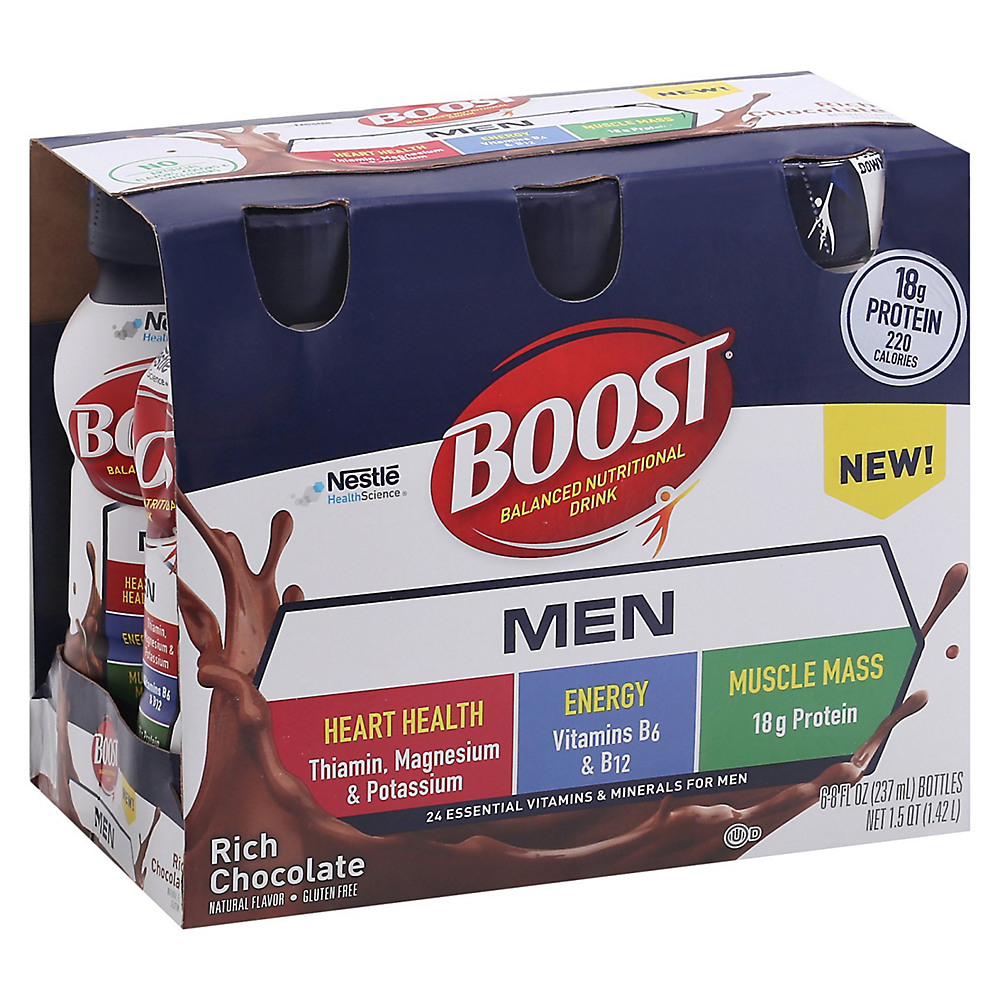 Calories in BOOST Men Nutritional Drink Rich Chocolate 8 oz Bottles, 6 pk