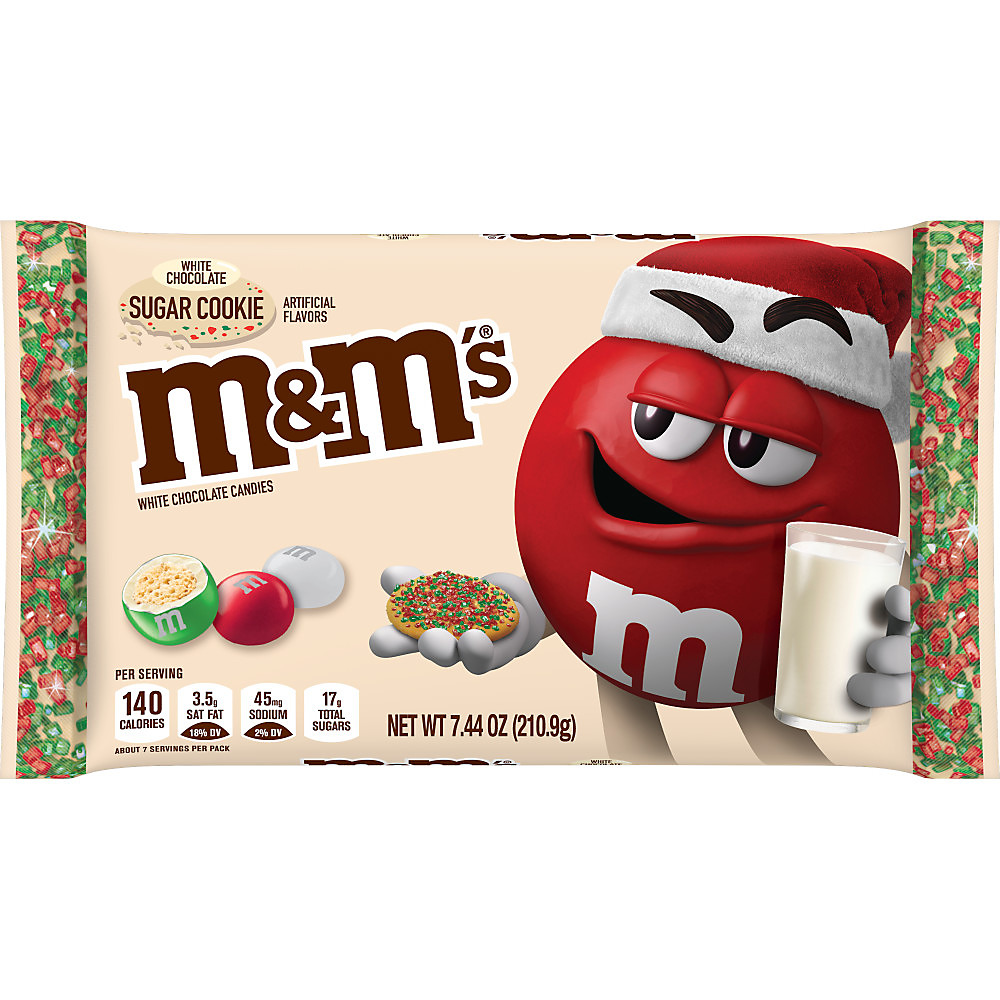 Calories in M&M's Holiday White Chocolate Sugar Cookie Candy Bag, 7.44 oz