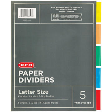 H-E-B Letter Size Paper Dividers, 5 ct