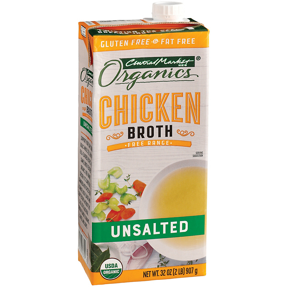 Calories in Central Market Organics Unsalted Chicken Broth, 32 oz