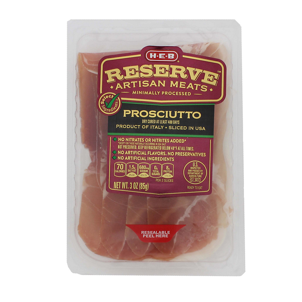Calories in H-E-B Reserve Dry Cured Proscuitto, 3 oz