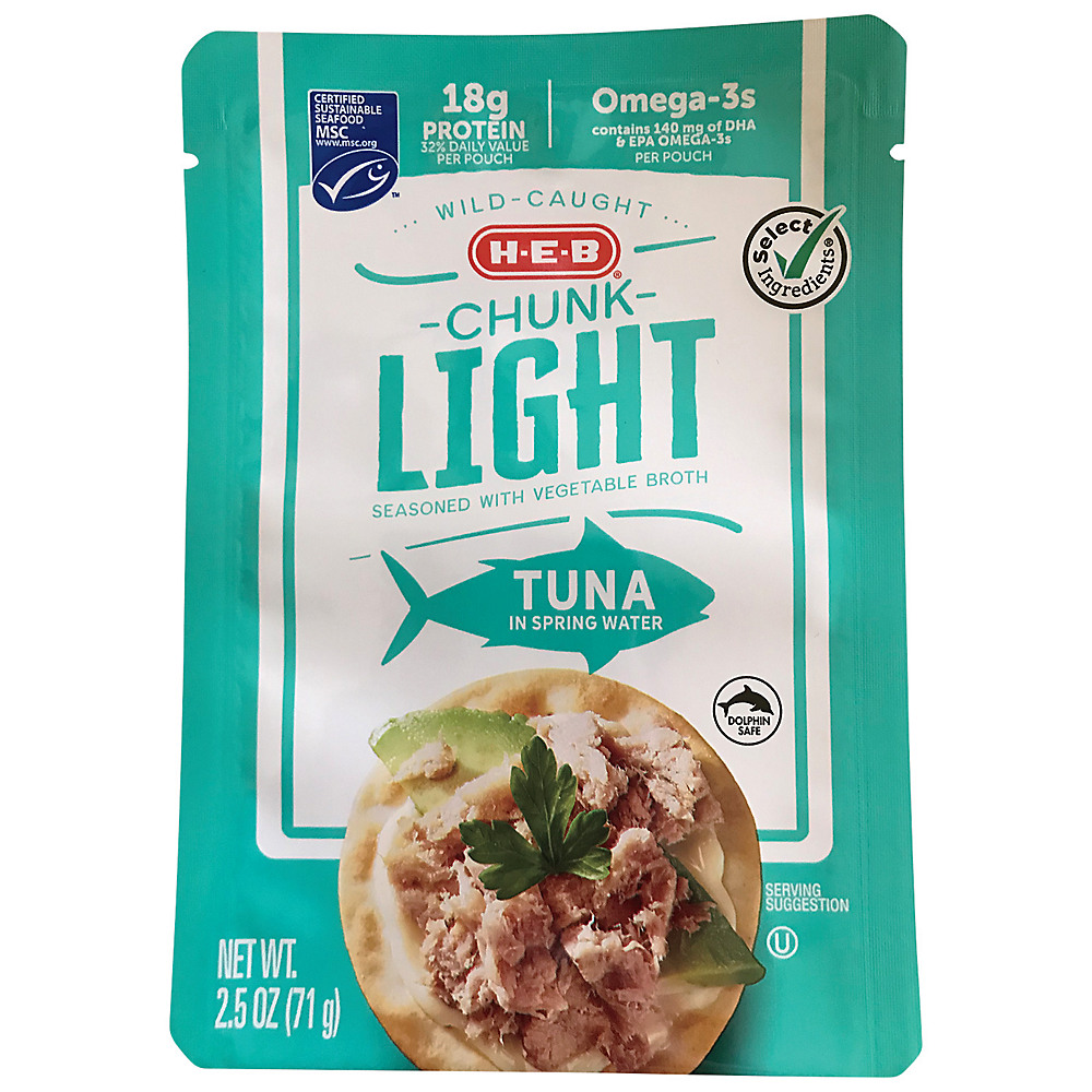 Calories in H-E-B Select Ingredients Chunk Light Tuna in Water Pouch, 2.5 oz