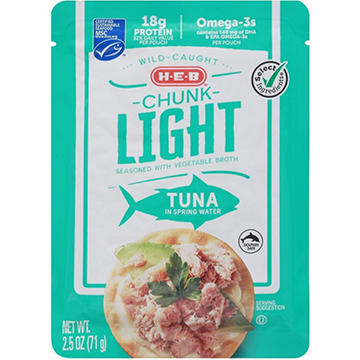 H-E-B Wild Caught Chunk Light Tuna in Spring Water Pouch, 2.5 oz