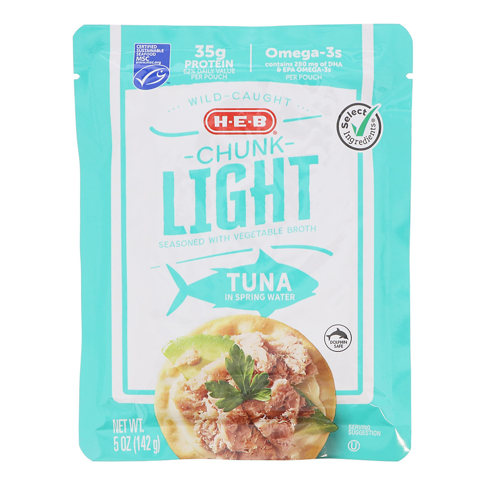 Calories in H-E-B Select Ingredients Seasoned Chunk Light Tuna in Water Pouch, 5 oz