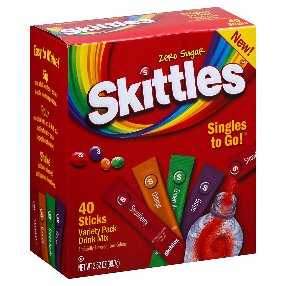 Calories in Skittles Singles To Go Variety Pack Drink Mix, Zero Sugar, 40 ct