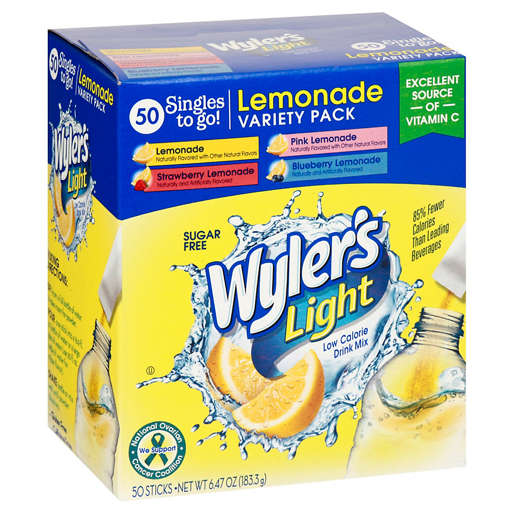 Calories in Wylers Light Sugar Free Lemonade Variety Pack Drink Mix, 50 ct