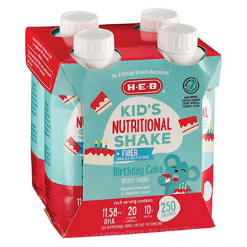 H-E-B Kid's Nutritional Shake + Fiber - Birthday Cake, 4 pk
