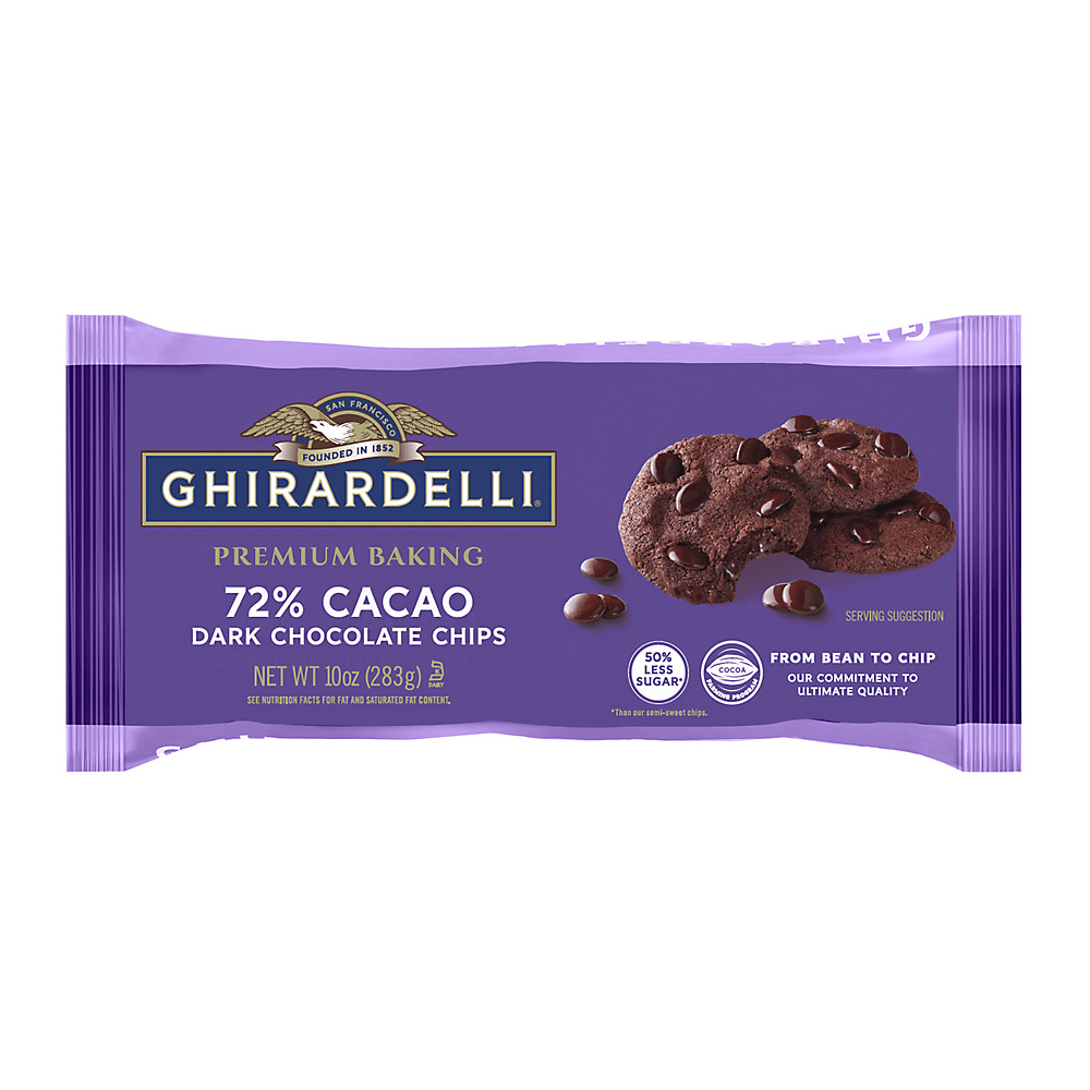 Calories in Ghirardelli 72% Cacao Dark Chocolate Premium Baking Chips, Chocolate Chips for Baking, 10 oz