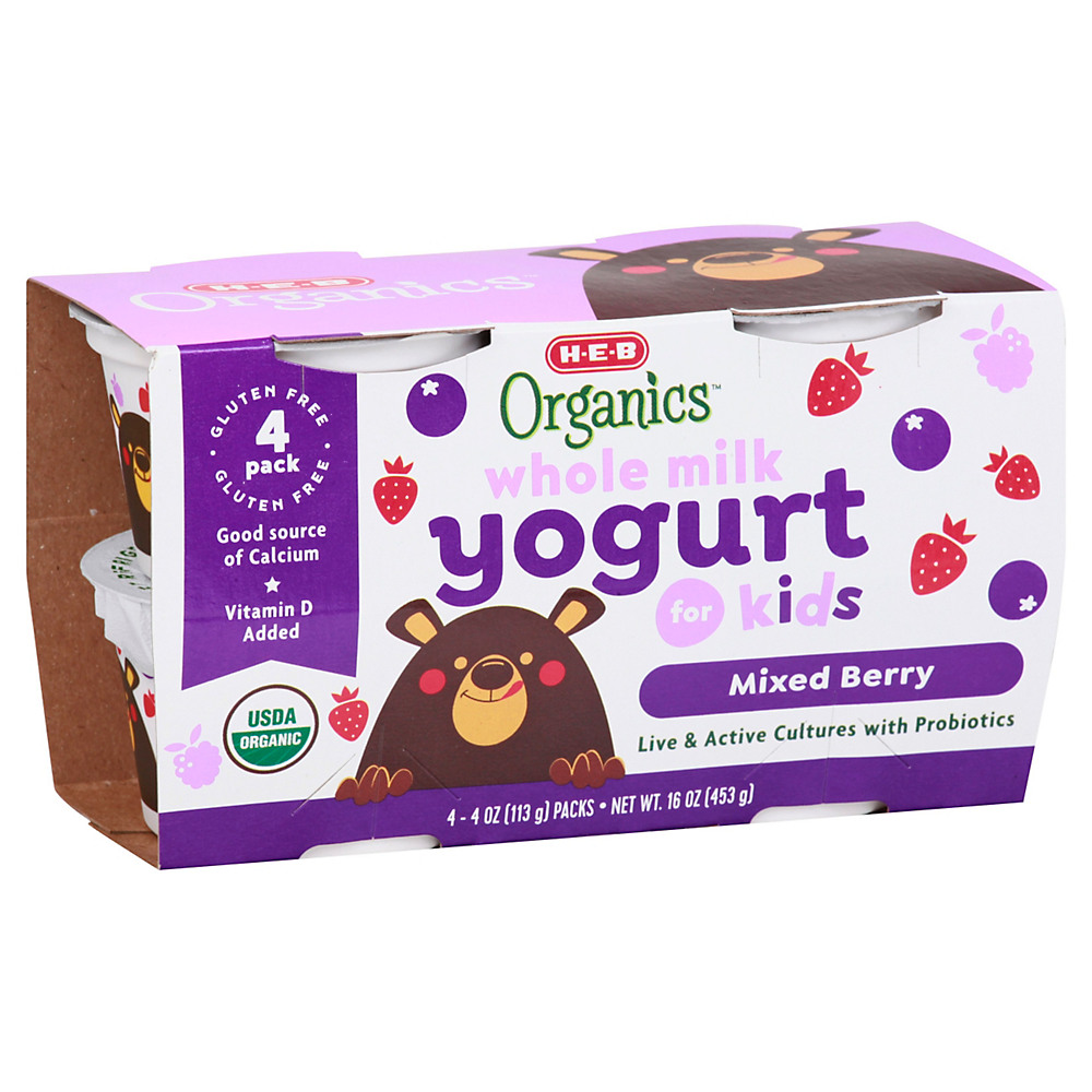 Calories in H-E-B Organics Whole Milk Mixed Berry Yogurt, 4 ct