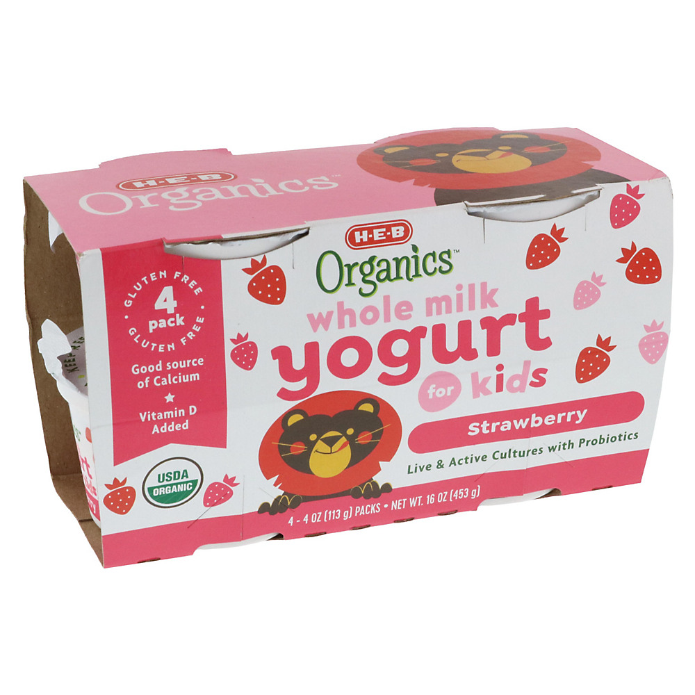 Calories in H-E-B Organics Whole Milk Strawberry Yogurt, 4 ct
