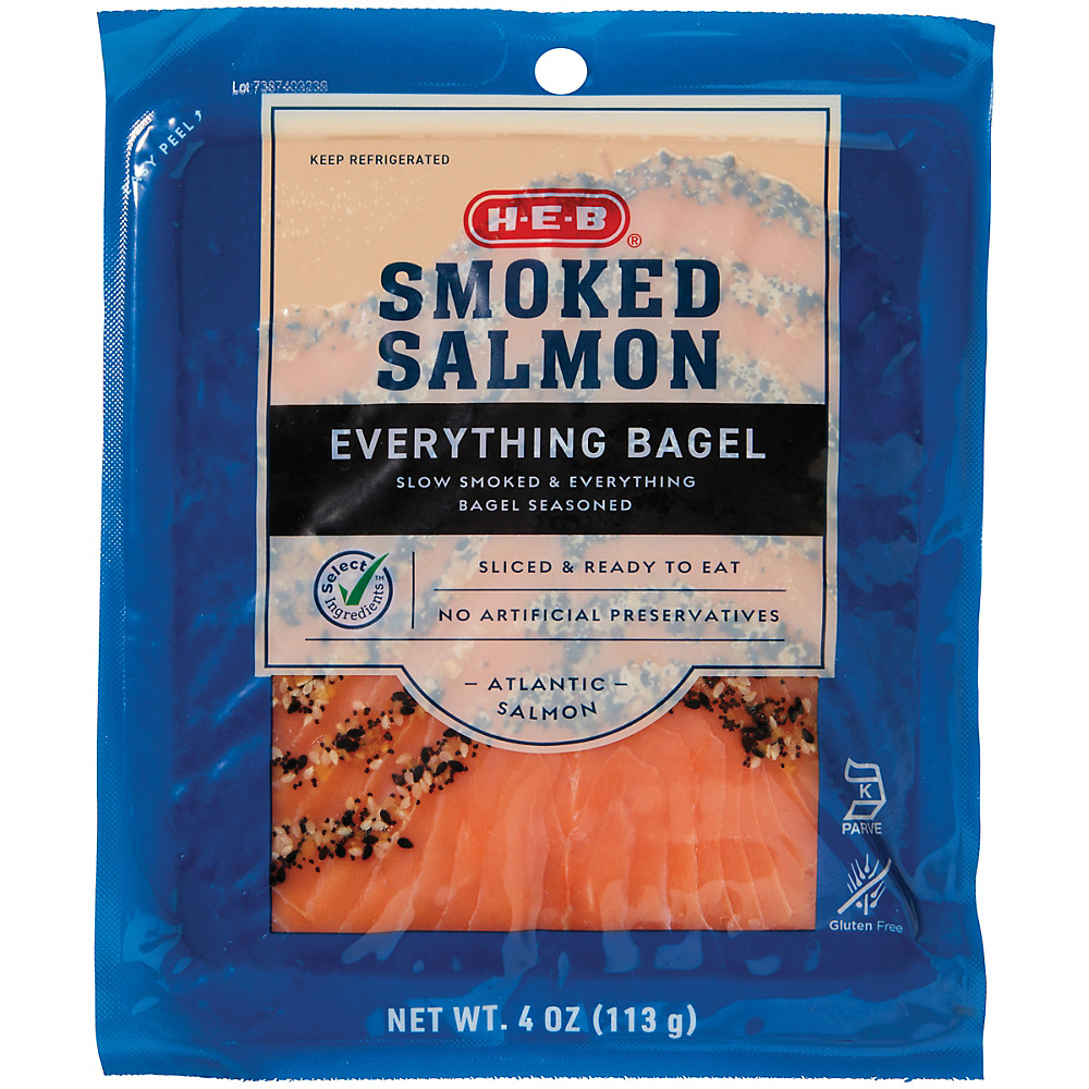 Calories in H-E-B Select Ingredients Everything Bagel Seasoned Smoked Atlantic Salmon, 4 oz