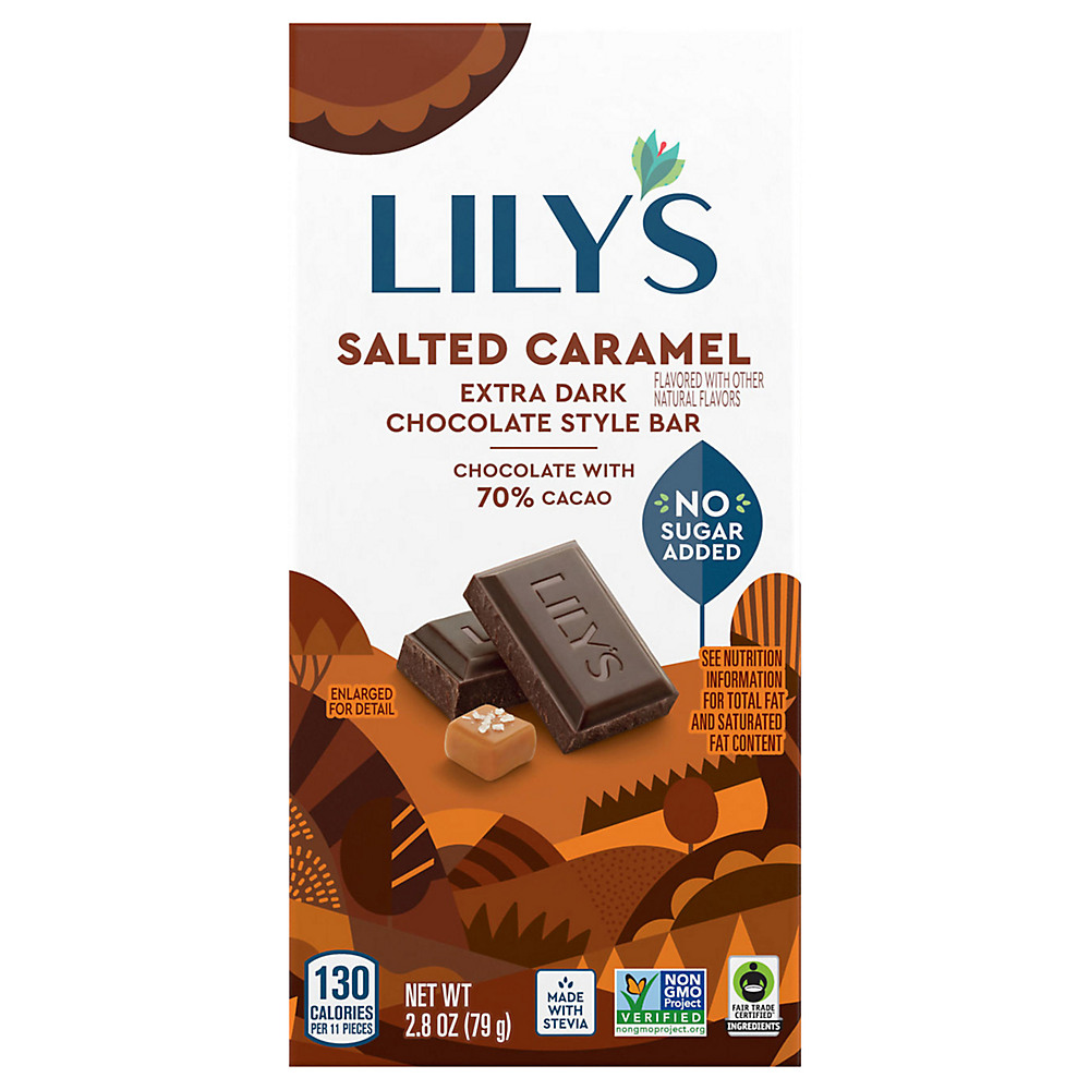 Calories in Lily's Extra Dark Chocolate Salted Caramel Bar , 2.8 oz