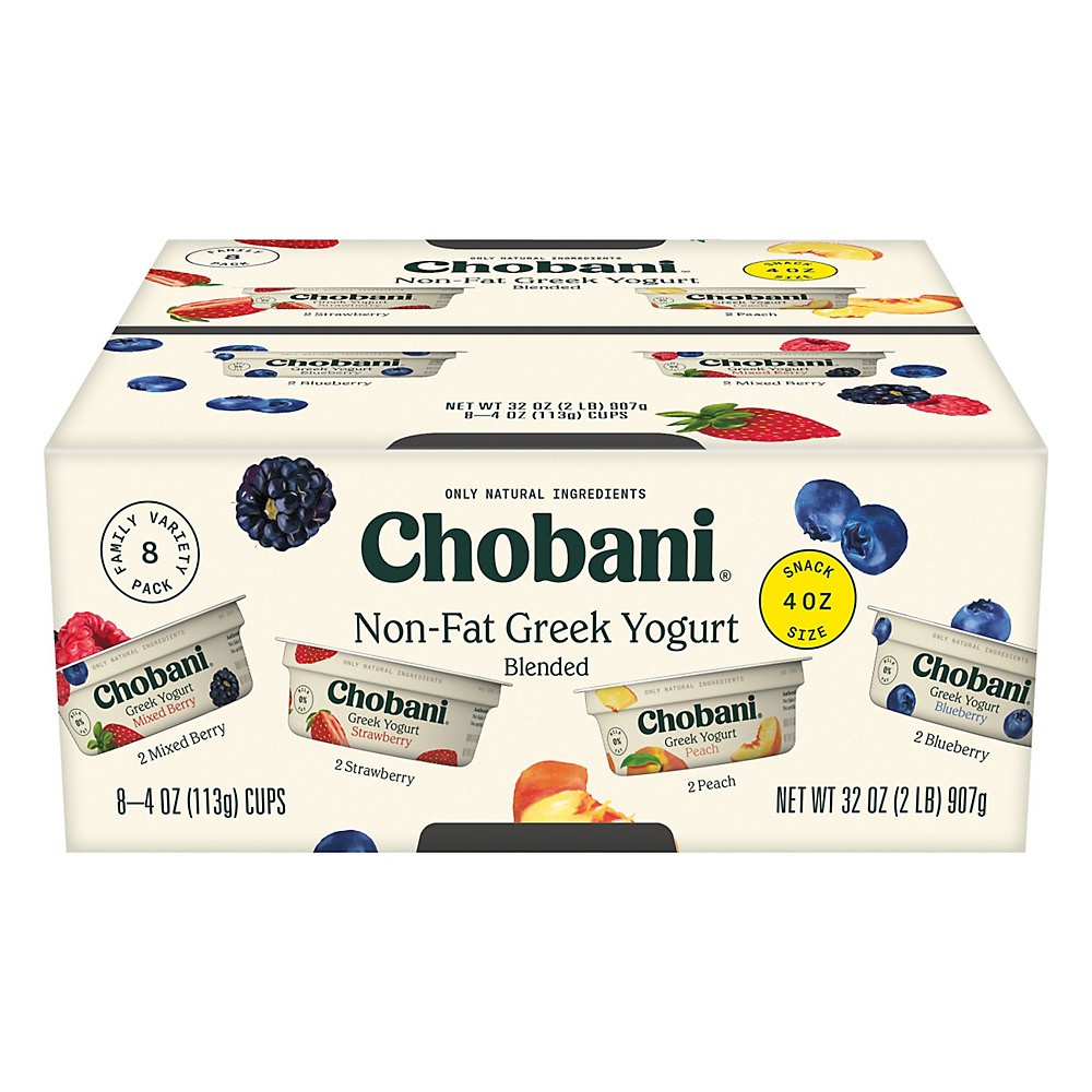 Calories in Chobani Non-Fat Blended Greek Yogurt Variety Pack, 8 ct