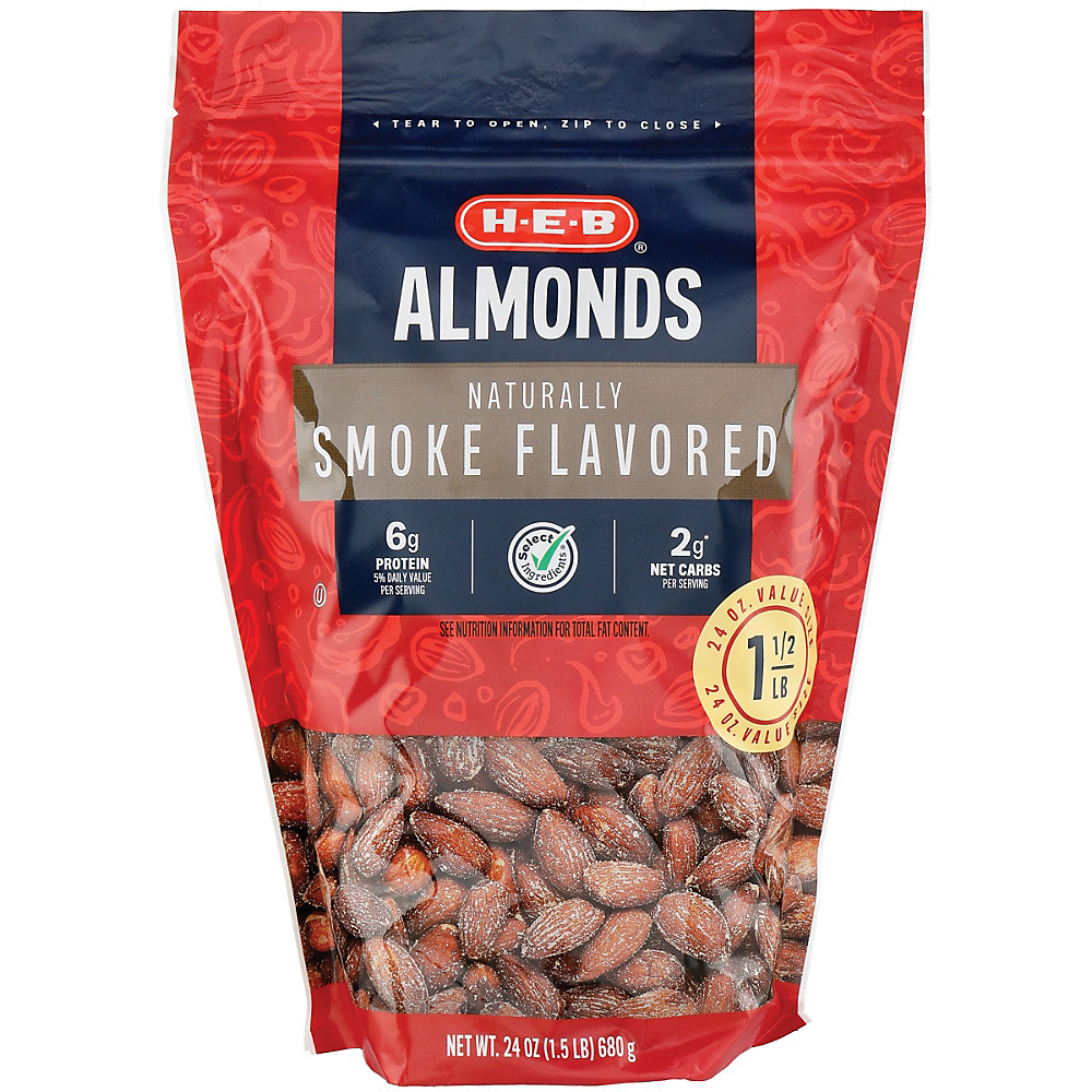 Calories in H-E-B Select Ingredients Smokehouse Almonds, 24 oz