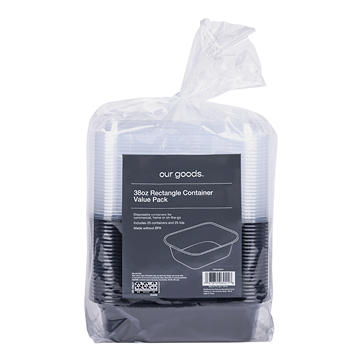 our goods Rectangle Disposable Containers & Lids, 25 pk, 38 oz
