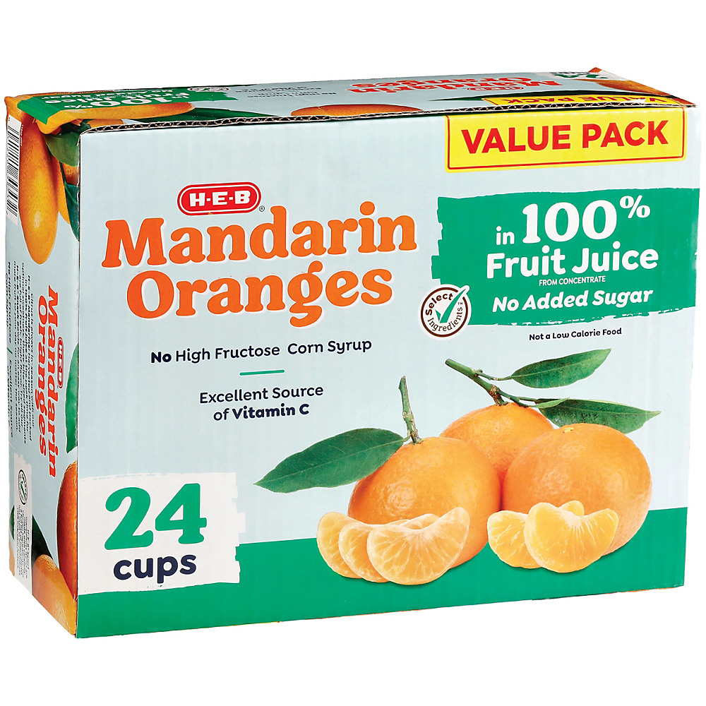 Calories in H-E-B Select Ingredients Mandarin Oranges In 100% Fruit Juice, 24 ct