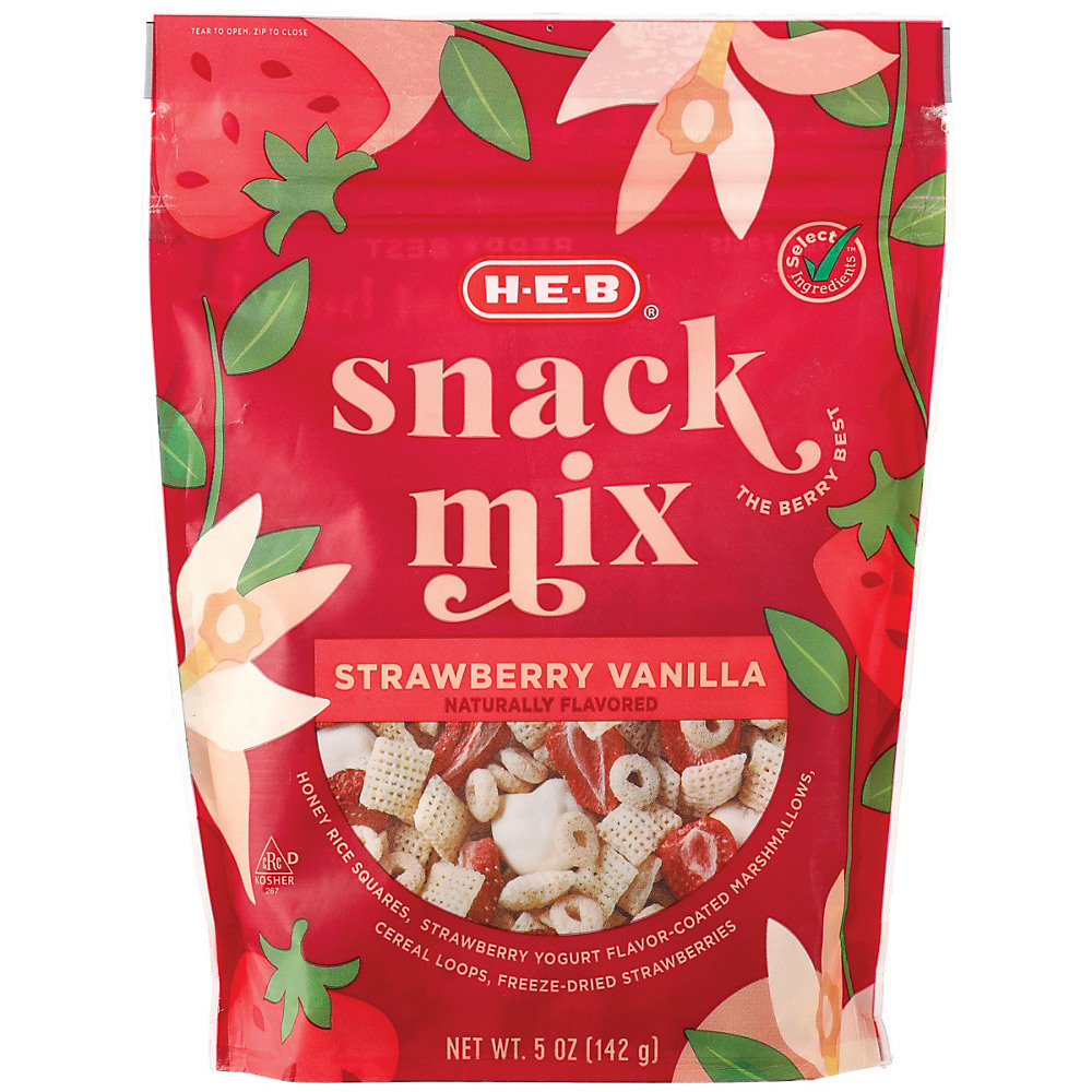 Calories in H-E-B Select Ingredients Strawberry Vanilla Snack Mix, 5 oz