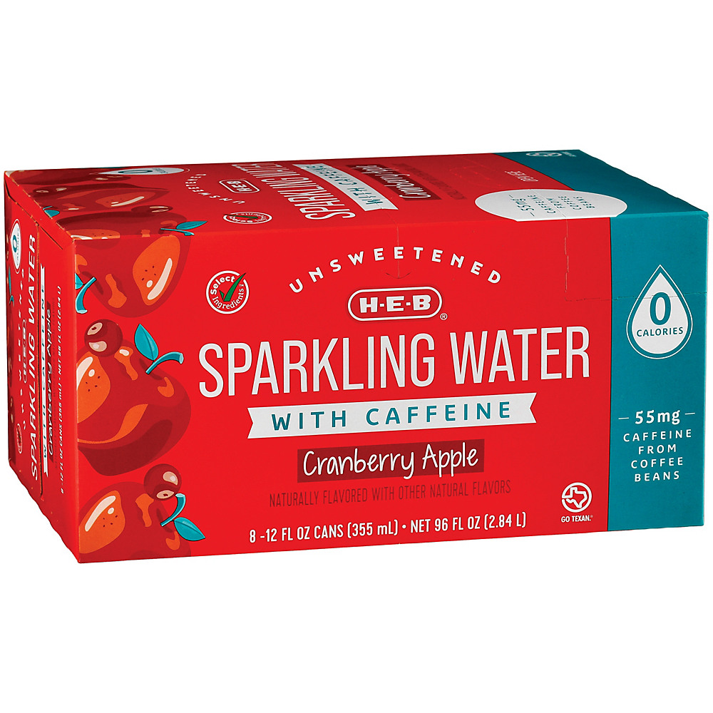 Calories in H-E-B Select Ingredients Unsweetened Cranberry Apple Sparkling Water with Caffeine, 8 pk