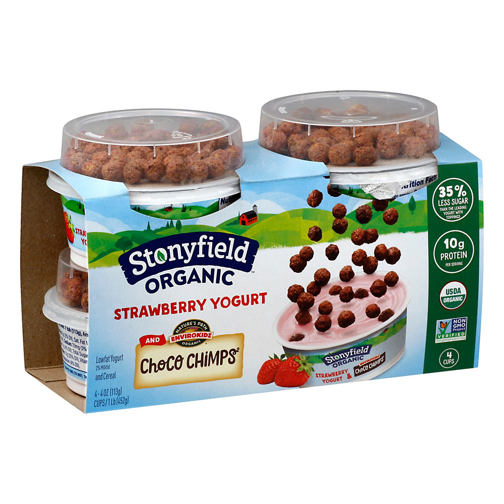 Calories in Stonyfield Organic Toppers  Low-Fat Strawberry Yogurt and Choco Chimps Cereal, 4 ct