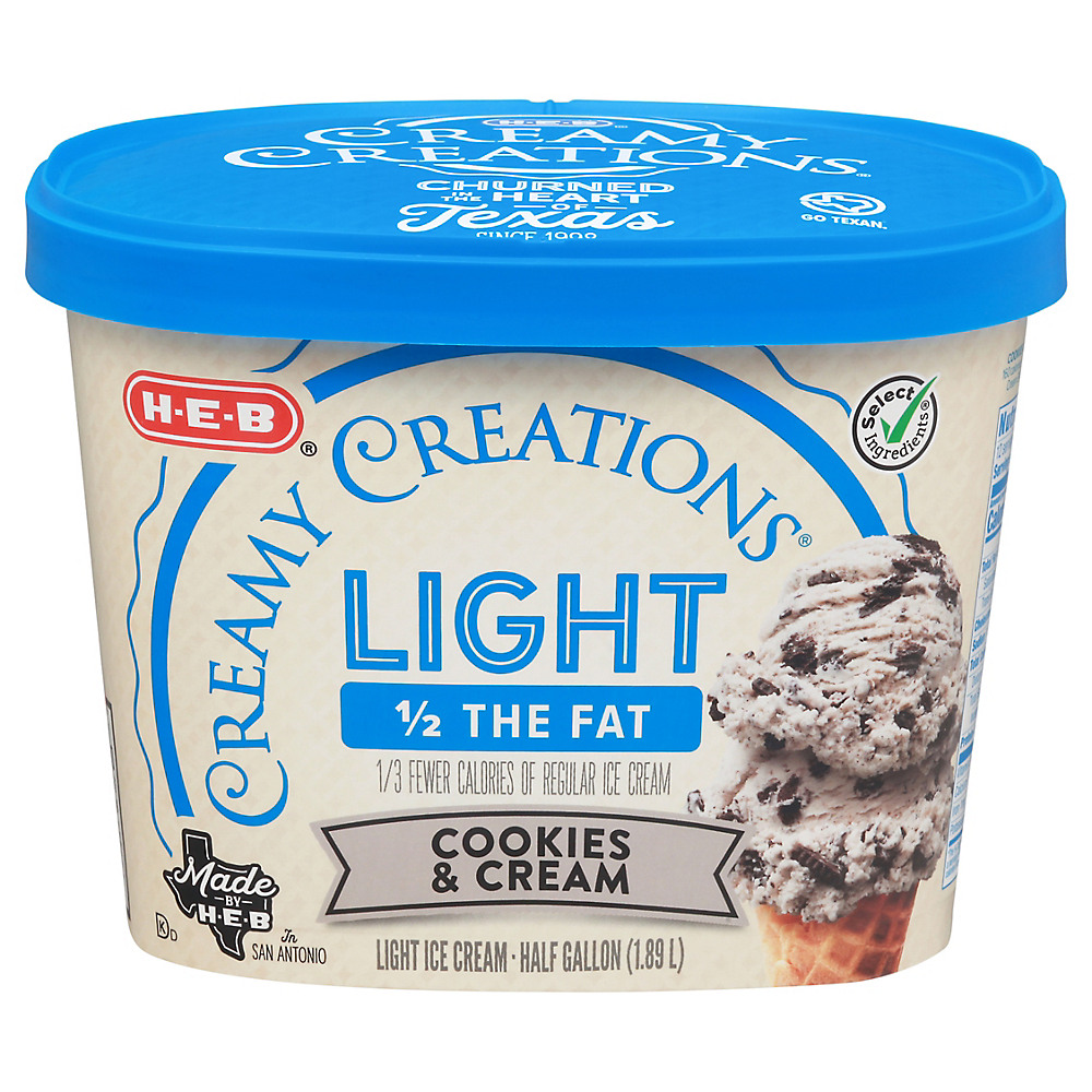 Calories in H-E-B Select Ingredients Creamy Creations Light Cookies & Cream Ice Cream, 1/2 gal