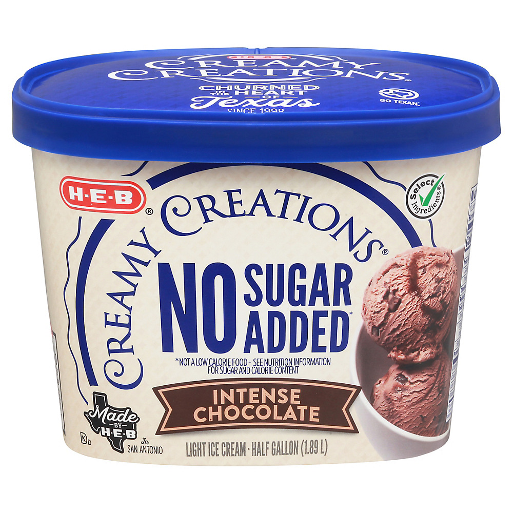 Calories in H-E-B Select Ingredients Creamy Creations No Sugar Added Intense Chocolate Ice Cream, 1/2 gal