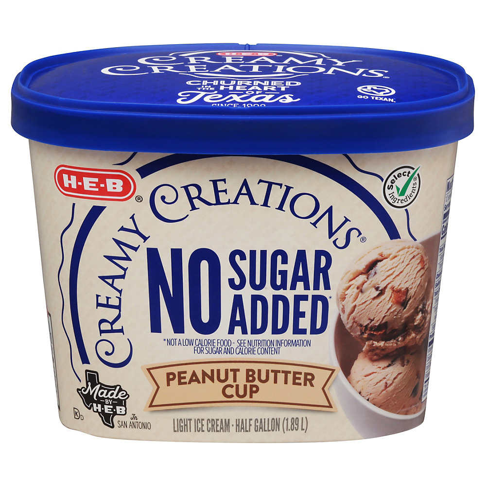 Calories in H-E-B Select Ingredients Creamy Creations No Sugar Added Peanut Butter Cup Ice Cream, 1/2 gal