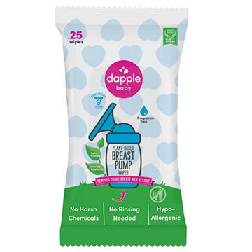 Dapple Baby Fragrance Free Breast Pump Wipes, 25 ct