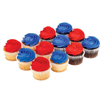 H-E-B 6 White 6 Chocolate Cupcakes with Buttercream - Red & Blue, 12 ct
