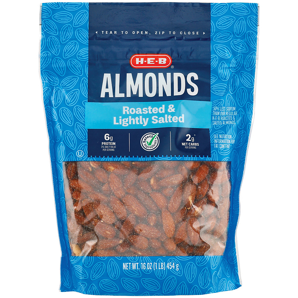 Calories in H-E-B Select Ingredients Roasted & Lightly Salted Almonds, 16 oz
