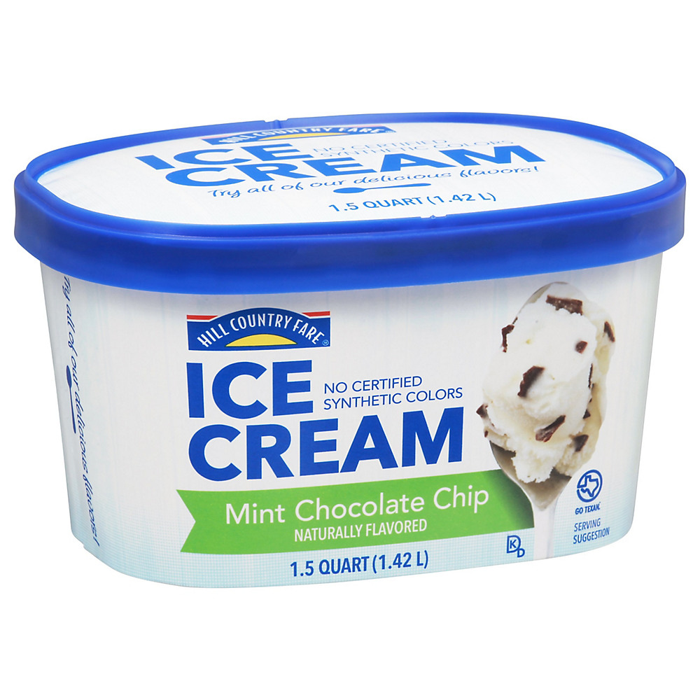 Calories in Hill Country Fare Mint Chocolate Chip Ice Cream, 1.5 qt