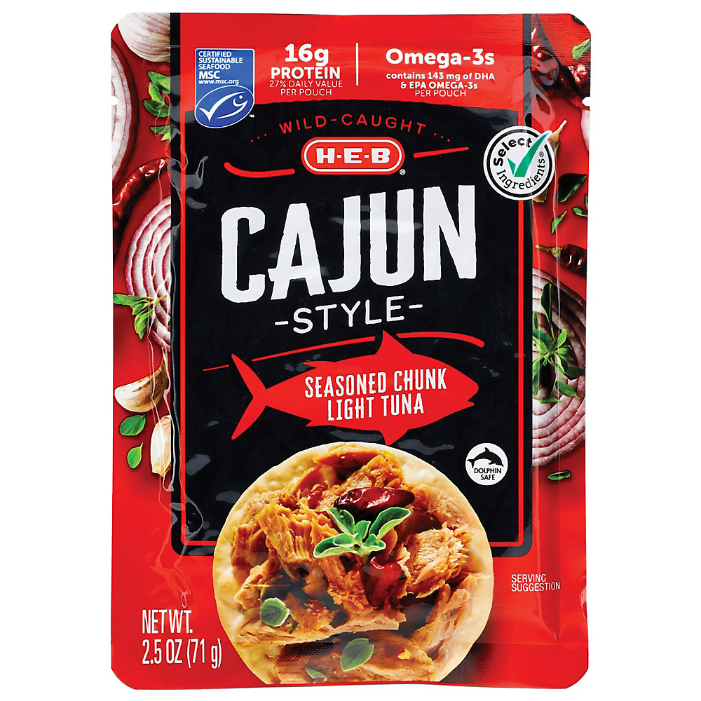 Calories in H-E-B Select Ingredients Cajun Style Chunk Light Tuna Pouch, 2.5 oz
