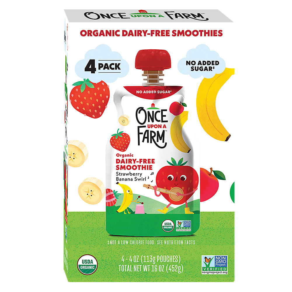 Calories in Once Upon a Farm Organic Dairy-Free Smoothie 4 Pack, Strawberry Banana Swirl, 16 oz