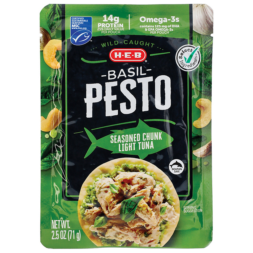 Calories in H-E-B Select Ingredients Basil Pesto Chunk Light Tuna Pouch, 2.5 oz