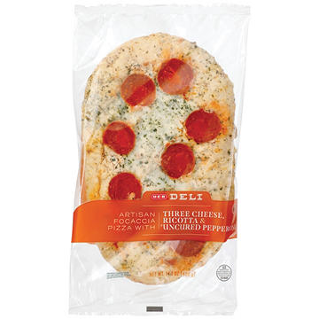 H-E-B Deli Artisan Focaccia Pizza - 3-Cheese, Ricotta & Uncured Pepperoni, 14.1 oz