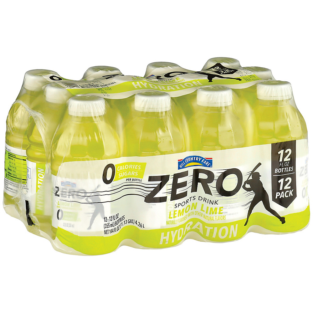 Calories in Hill Country Fare Lemon Lime Zero Sports Drink 12 oz Bottles, 12 pk