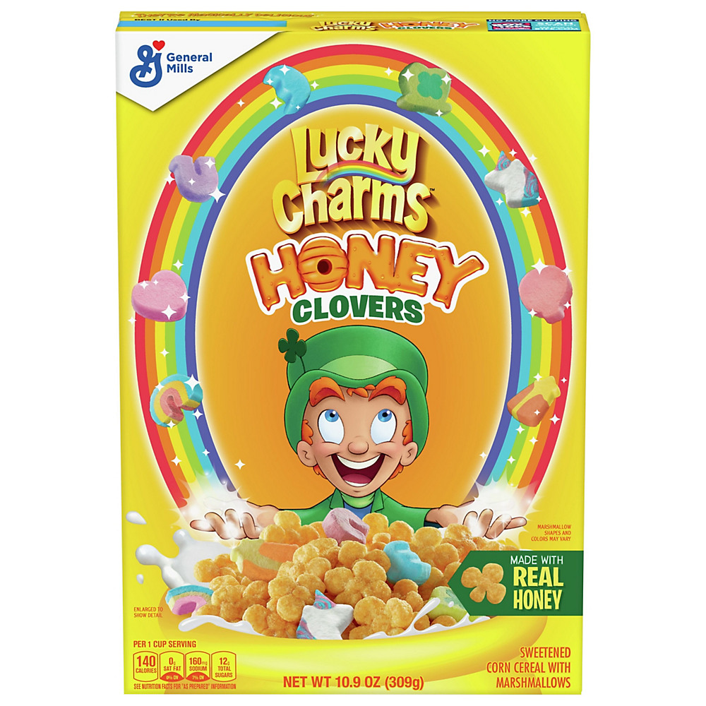 Calories in General Mills Lucky Charms Honey Clover Cereal, 10.9 oz