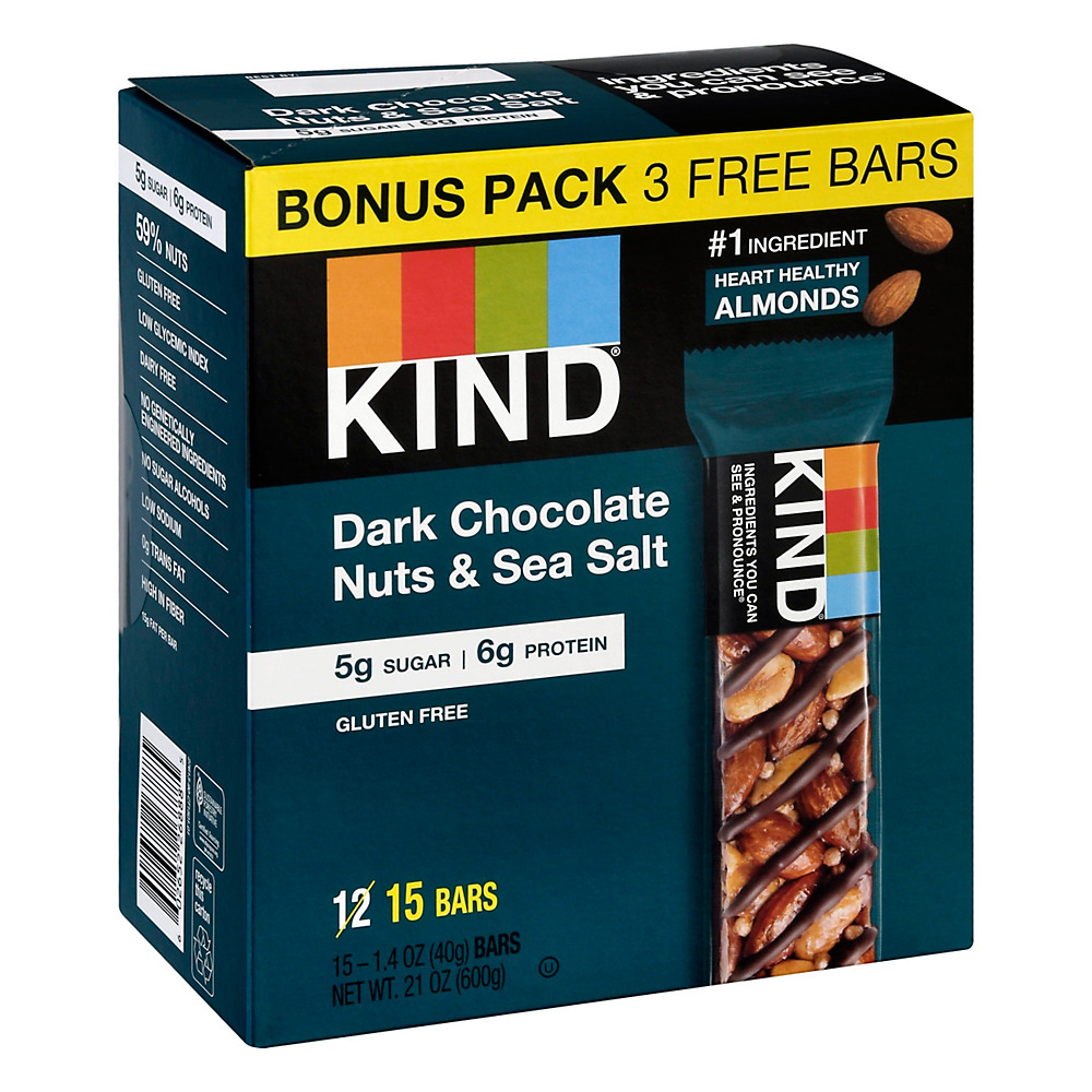 Calories in Kind Dark Chocolate Nuts & Sea Salt Bars, 15 ct