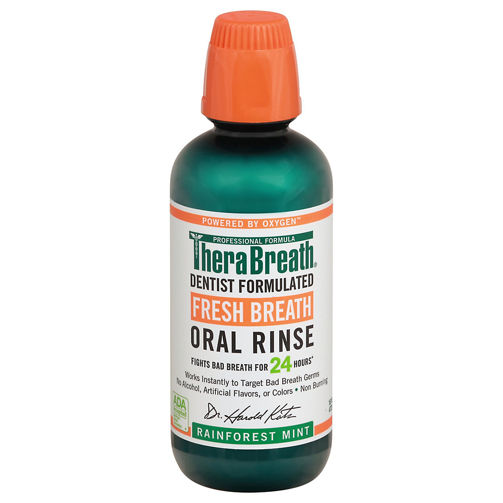 Calories in TheraBreath Fresh Breath Oral Rinse Rainforest Mint, 16 oz