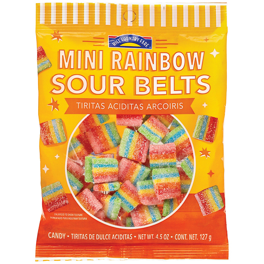 Calories in Hill Country Fare Mini Rainbow Sour Belts, 4.5 oz