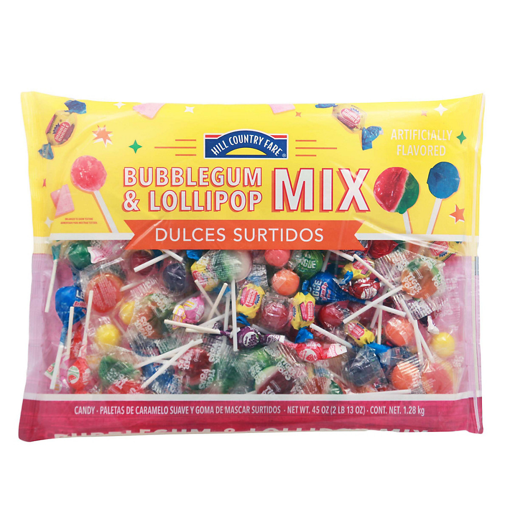 Calories in Hill Country Fare Bubble Gum & Lollipops Candy Mix, 45 oz