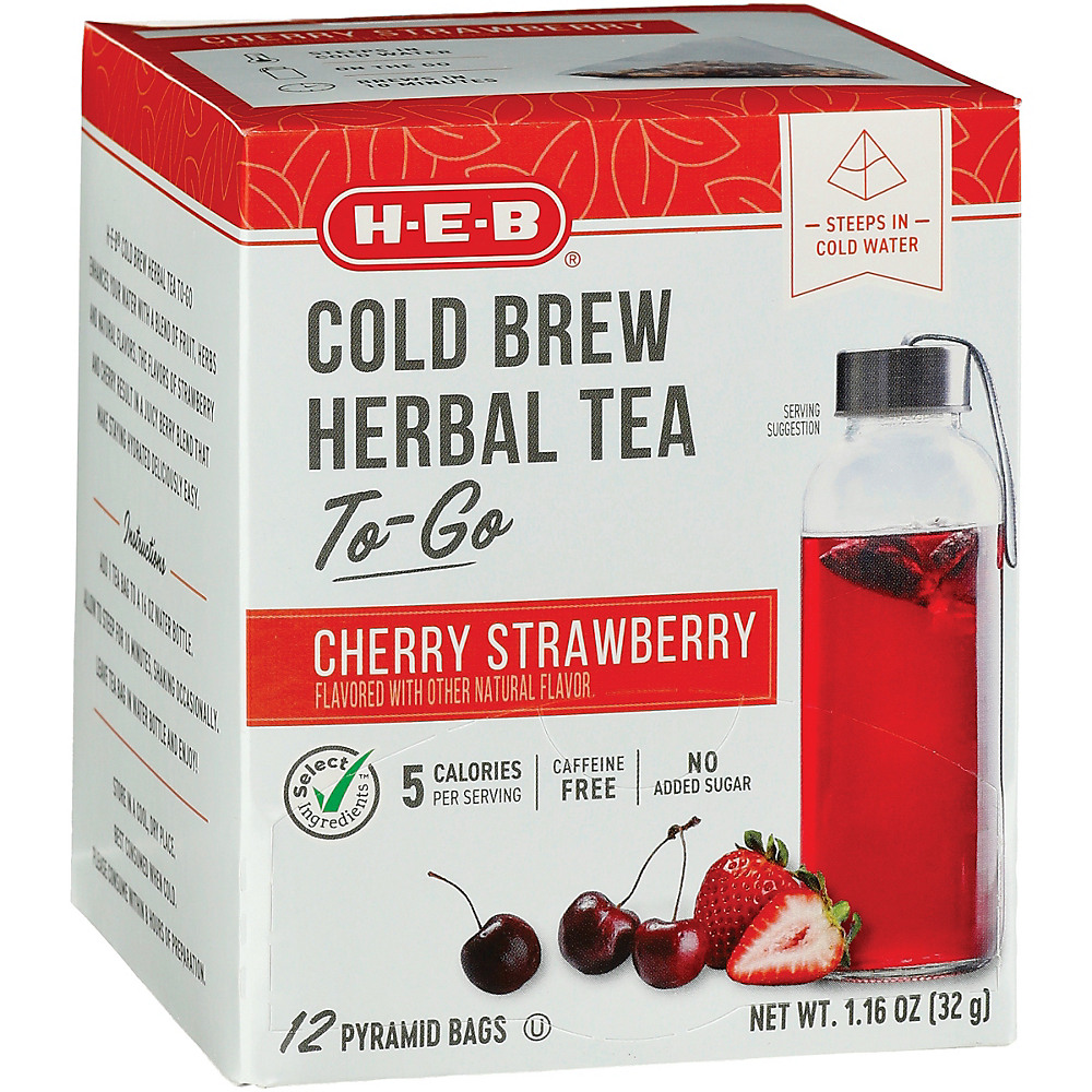 Calories in H-E-B Select Ingredients Cherry Strawberry Cold Brew Herbal Tea Bags, 12 ct