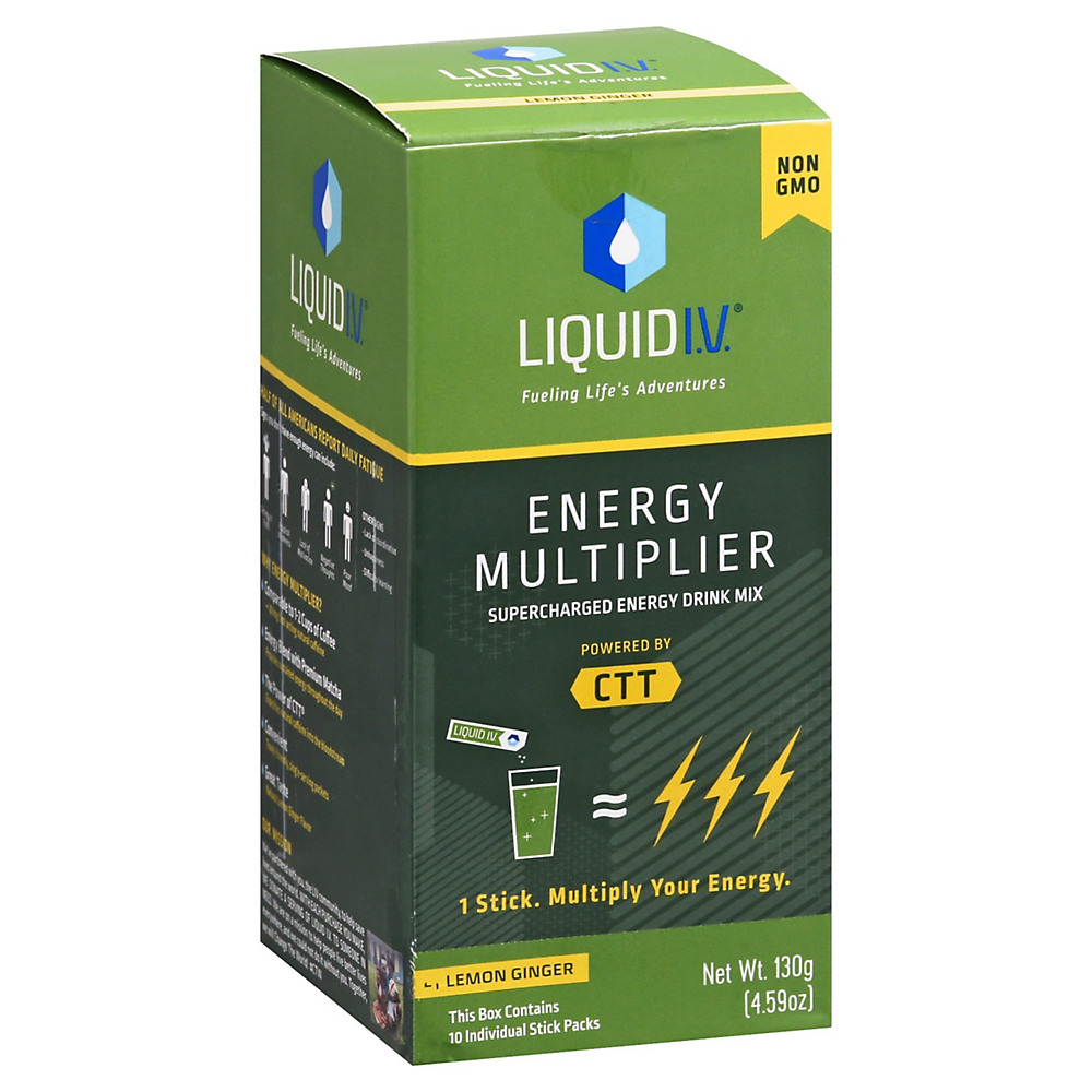 Calories in Liquid I.V. Energy Multiplier Supercharged Energy Drink Lemon Ginger Packets, 10 ct