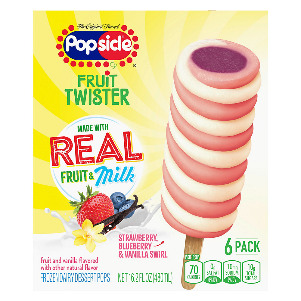 Calories in Popsicle Strawberry Blueberry Vanilla Frozen Snack Frozen Dessert with Dairy, 6 ct