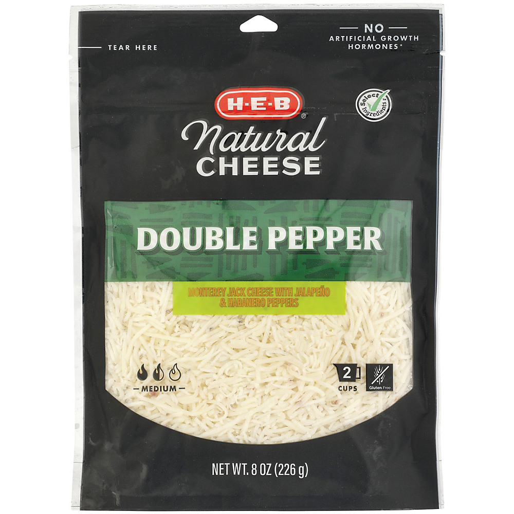 Calories in H-E-B Select Ingredients Double Pepper Monterey Jack Cheese, Shredded , 8 oz