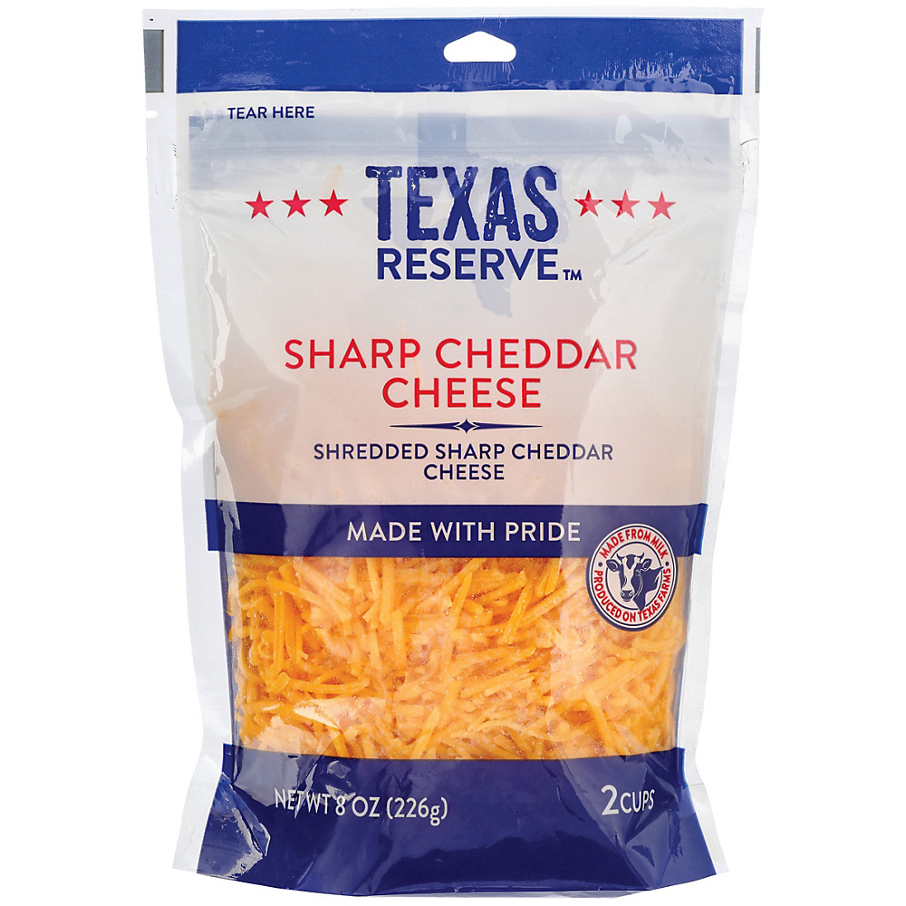 Calories in Texas Reserve Sharp Cheddar Shredded Cheese, 8 oz