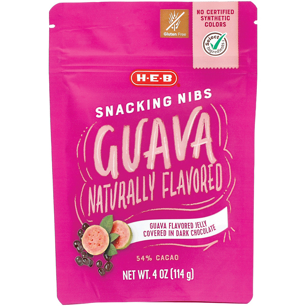 Calories in H-E-B Select Ingredients Dark Chocolate Guava Snacking Nibs, 4 oz