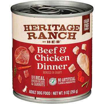 Heritage Ranch by H-E-B Grain-Free Canned Wet Adult Dog Food - Minced Beef & Chicken, 9 oz